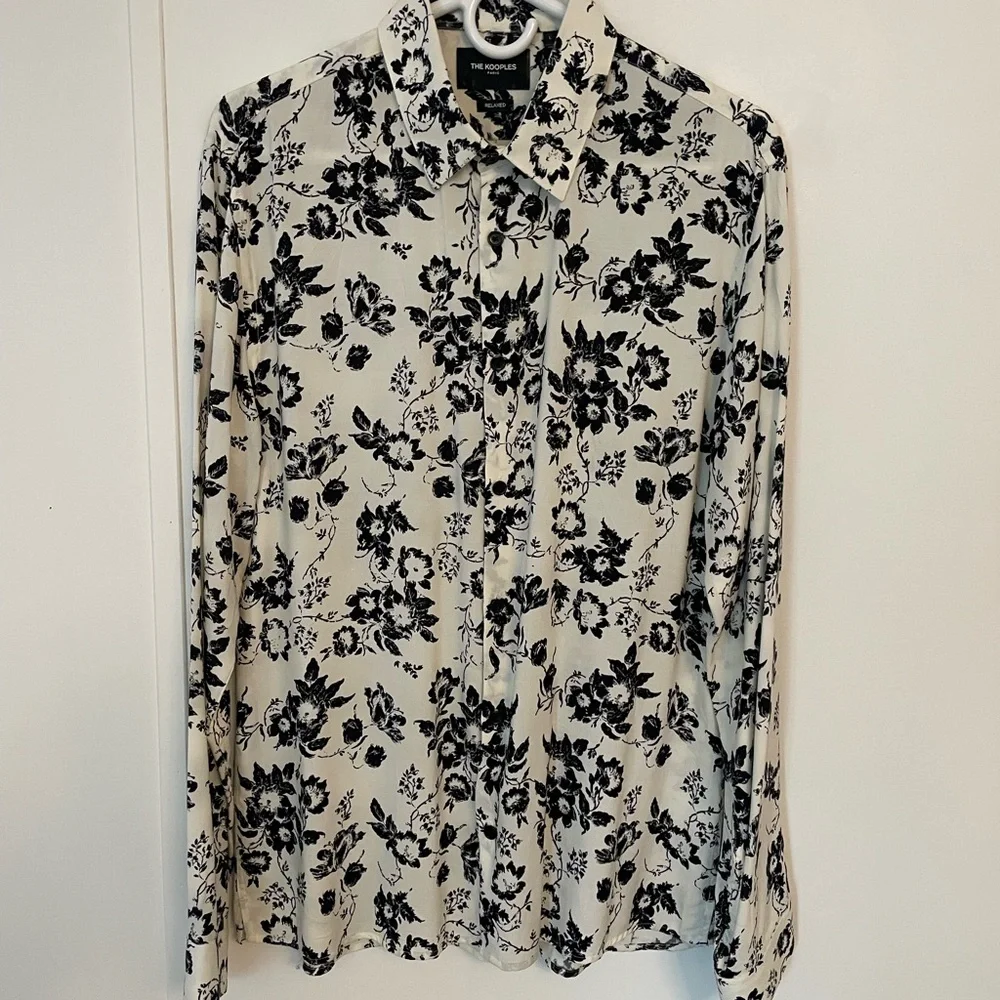 The Kooples Long Sleeve Black and White Floral Print Shirt - Picture 3 of 10